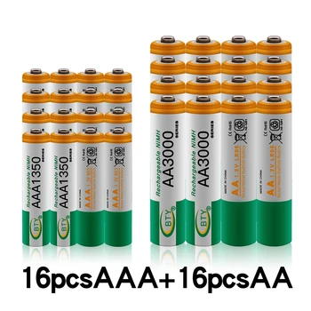100% чисто нов акумулатор 1.2 AA 3000 mah NI-MH Akkus + AAA batterie 1350 mah, акумулаторна батерия NI-MH 1.2 AAA batterie