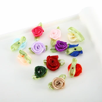 100шт мини-сатен корона рози ръчна изработка, украса за сватбени партита, изкуствени лента, контакти, цветни апликации