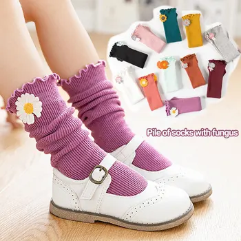2021 Чорапи за малки момиченца, Нови Чорапи с волани за деца, Тъканни етикети в пасторальном стил, Меки памучни Чорапи, Чорапи за момичета