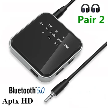 Bluetooth 5.2 Предавател-Приемник 2-В-1 aptX-LL/HD Ниска Латентност Безжичен Адаптер с Микрофон и 3.5 мм AUX Jack за телевизор, КОМПЮТЪР, Кола