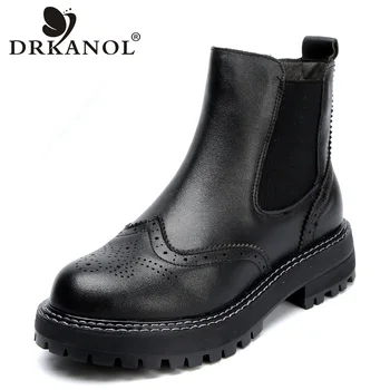 DRKANOL/дамски обувки ръчна изработка; колекция 2022 г.; реколта ботильоны на равна подметка от естествена кожа; сезон есен-зима; ежедневни обувки на платформа с воловьим модел