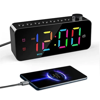 FM радио, цифров часовник с аларма, 8 цвята, RGB, Масичка за смяна на цветове, цифров часовник, Таймер за сън, двоен будилник, 12/24 часа, електронни led часовници