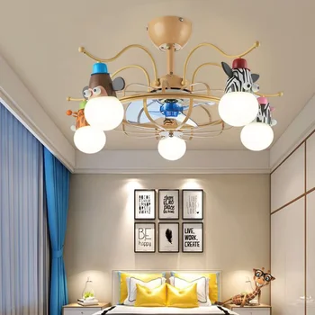 Led вентилатор на Тавана, окачена лампа, художествена полилей, мультяшная детска спалня, детска градина, творчески отрицателен йон