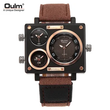 OULM Абсолютно нов стил, мъжки часовници, луксозни и Уникални дизайнерски часовници, мъжки модерен квадратен часовник с голям циферблат, 3 часови зони, ежедневни кварцов часовник