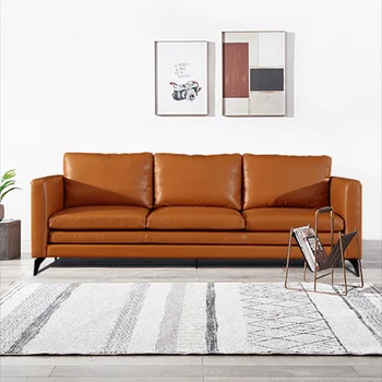 U-най-ДОБРАТА италианска минималистичная мебели внесени диван от естествена кожа Напа в скандинавски стил, всекидневна за малък апартамент, разтегателен диван за трима души