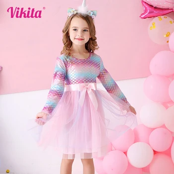 VIKITA, детско принцеса рокля за момичета, рокля-пакетче с лък за момичета, детски премяна за деца, детски памучни дрехи