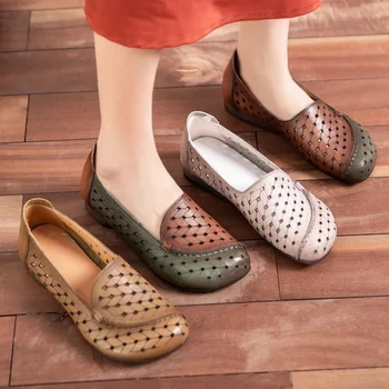 ZXRYXGS/2023; сезон пролет-лято; висок клас обувки от изкуствена кожа; дишаща сандали с дупки; удобни ежедневни обувки на равна подметка; дамски обувки на плоска подметка;