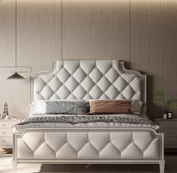 Американската кожено легло от масивна дървесина от 1,8 м европейския лампа, луксозно двойно легло в италианския семпъл, модерен стил