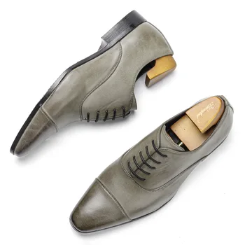 Висококачествени оксфордские обувки с остър бомбе, мъжки бизнес обувки, удобни, класически обувки от британската кожата, реколта модела обувки с полирани