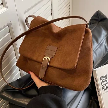Дамска чанта-месинджър 2023, Нова замшевая чанта през рамо в корейски стил, модерна чанта за възрастните хора