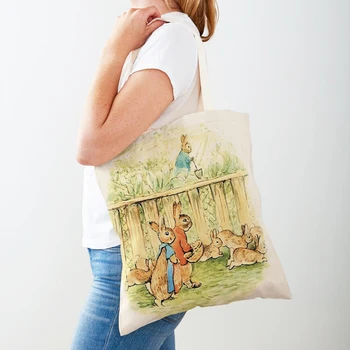 Детска Чанта-тоут с принтом мультяшного Заек, Множество чанта за пазаруване с сладък заек, двустранни женски холщовые чанти за пазаруване