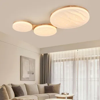 Дървена тавана лампа за декориране на всекидневна, коридор, отделна стая, кухня, детска, модерна околовръстен лампа-полилей, led лампа