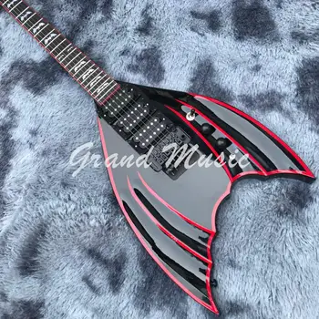 Електрическата китара, фабрично дизайн 2020 г. черен на цвят с червена лента Приемаме настройка на китарен бас