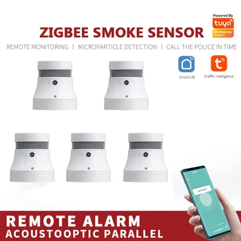Интелигентен сензор за откриване на дим Sasha Zigbee, крадец алармена система Smart Life / Приложение на hristo, Димна аларма за противопожарна защита за домашния офис