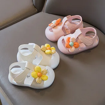 Летни сандали за малки момичета, обувки принцеса с мека подметка, дишащи обувки за деца, обувки с цветя и шоколадови бонбони, детски обувки