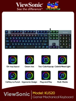 Механична клавиатура ViewSonic KU520 за игри, 104 клавиша, детска жични клавиатура със смесено осветление, компютърни аксесоари за геймърите