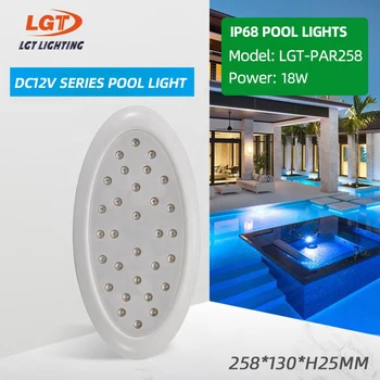Мини лампа за басейн с овална форма, ултра-тънък корпус с контролер DC12V 258 мм 18 W, материал на КОМПЮТЪР, цветен с дистанционно управление със защита от uv RGB