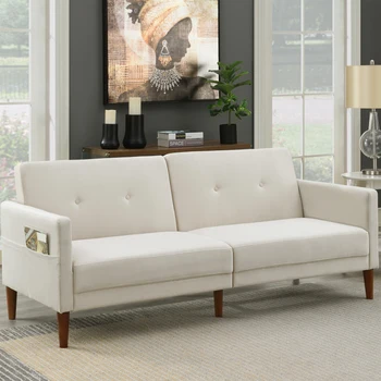 Модерен разтегателен диван с Кадифена Тапицерия 76,3 инча, разтегателен диван-futon-легло за Компактна Жилищна площ, Апартамент, Хотел