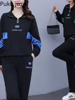Новият корейски модерен женски спортен костюм за бягане, женски спортен костюм за бягане, пролетно-есенен ден за ден пуловер, hoody с яка с цип 2022