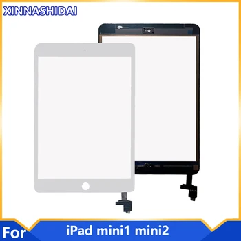 Новост За iPad Mini1 mini2 A1432 A1454 A1455 A1489 A1490 Сензорен екран Дигитайзер + Гъвкав конектор на чип + Бутон включване + Закалено стъкло