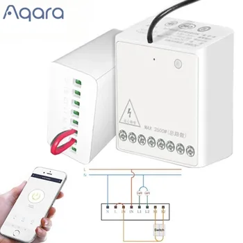Оригинален модул на двустранния управление Aqara, безжичен релеен контролер, 2 канала на работа за приложения за телефон, интелигентен дом