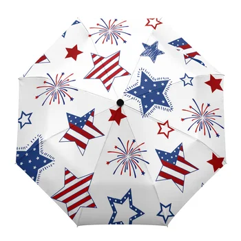 Патриотичен американски флаг, Пентаграм, Фойерверки, Автоматично чадър, сгъваем чадър, мъжки, женски, с принтом, лек дъждобран