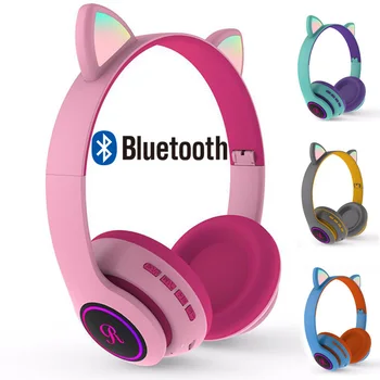 Представяне на нов продукт безжична bluetooth слушалка с кошачьими уши с микрофон, led осветление, детска слушалки, скъпа слушалка за деца