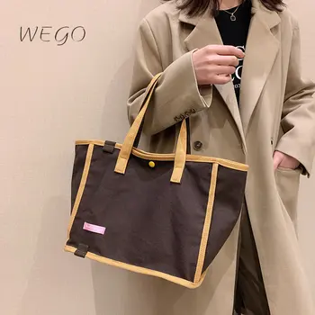 Пролетно голяма чанта-тоут, дамски Нова контрастная модни холщовая чанта, дамска чанта-тоут на рамото за междуградски пътувания с голям Капацитет