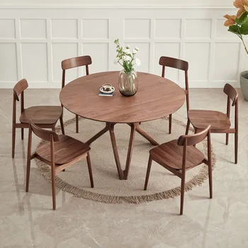 Северноамериканския черен орех, маса за хранене със скандинавски минималистичном стил, кръгла маса с поклащайки маса, трапезна маса от масивна дървесина