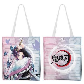 Холщовая чанта-тоут Demon Slayer Kimetsu No Yaiba Kochou Shinobu Памучен пазарска чанта копчета, чанта през рамо