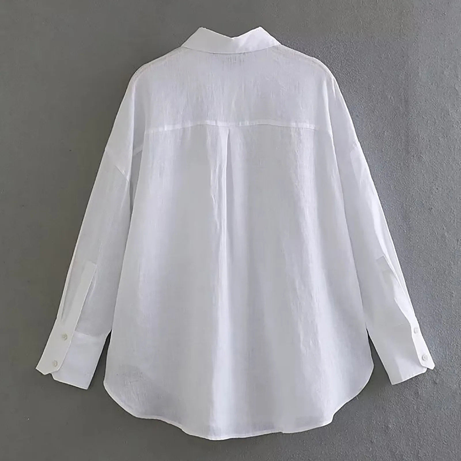 Дамски ленени ризи в голям размер, с джобове, реколта мода на копчета с дълъг ръкав 2023, летни дамски блузи, шик върховете
