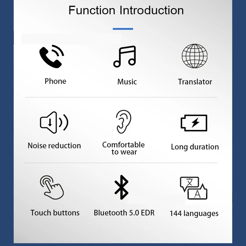 Bluetooth 5 Слушалки за превод на глас Безжични 144 език Незабавен превод в реално Време Smart Travel Слушалки-преводач на глас