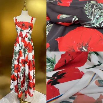 22 Нови марката тъкани в европейски и американски стил, Пламенеющий червено цвете просо, модерен плат от чист памук, поплин с висока плътност