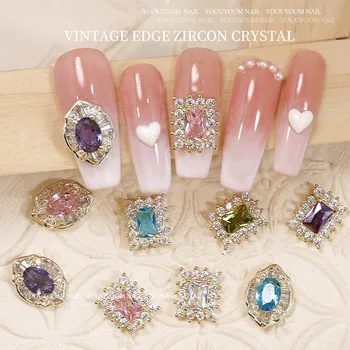 5шт 3D Блестящи квадратни кристали за дизайн на ноктите, многоцветни цирконы, висулки за нокти, кристални диаманти, декорации за маникюр, декорации за нокти със собствените си ръце