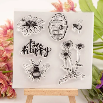 Bee Happy прозрачен силиконов печат за scrapbooking, печати за DIY, албум за албуми, фото албуми, на хартиен бележник, изработване на картички, декоративно-приложно изкуство