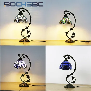 BOCHSBC Реколта декоративна лампа от витражного стъкло в стил Тифани с Стрекозой, лампа за защита на очите Студент, Написването на спалня