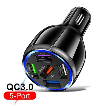 QC3.0 15A 5 портове USB, зарядно устройство, автоматично, Бързо зареждане, адаптер за кола за Xiaomi Redmi Huawei, автомобилна електроника