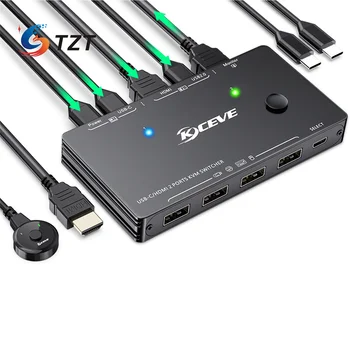 TZT KVM201TC 4K USB-C/HDMI 2-портов KVM switch HDMI KVM превключвател за U-диск, клавиатура, монитор, мишка, принтер