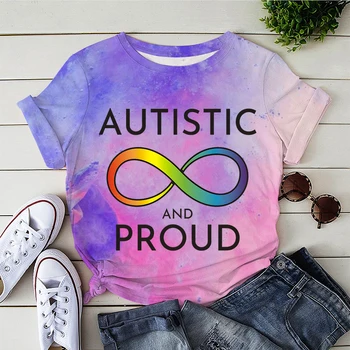 Дамски модни тениски с принтом Аутизъм и гордост, Лека Дрехи, Дамски Блузи с къс ръкав, Тениски, Дамски тениски с графичен дизайн, Camisetas