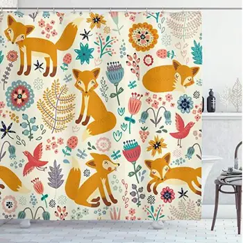 Завеса с изображение на лисици, цветове на дивата природа, анимационни завеси за душ с куки, водоустойчив пере пердета, обзавеждане за баня, подаръци за момчета