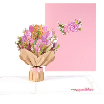 Изискана поздравителна картичка за Деня на майката, 3D Букет карамфили, картички с пожелания, рожден Ден, сгъваема картички, празнични аксесоари