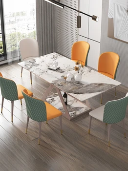 маса за хранене и столове за приемане на гости от шисти по поръчка от неръждаема стомана, модерен минималистичен домашен кът творчески правоъгълна маса