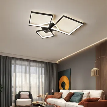 Модерен квадратен тавана лампа за дневна спални, кабинет, кухня Златен полилей с регулируема яркост за вътрешно декоративно осветление