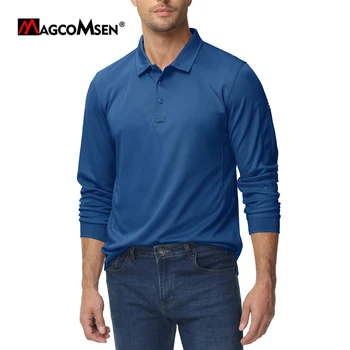 Мъжки поло MAGCOMSEN с дълъг ръкав, риза с яка за бизнес отдих, пролет-лято, модни однотонная риза с къси ръкави за пътуване до работа, бързосъхнеща риза