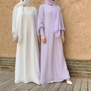 Мюсюлманската рокля, секси рокля-риза в хиджабе, макси рокля с дълъг ръкав, дамски халат копчета, мюсюлмански монофонични сарафан с високо воротом