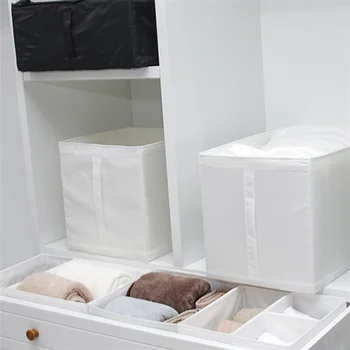 Тъканни кошница за съхранение на кутии-организаторите, Кутия за съхранение на дрехи, гардероб и детски играчки, аксесоари, закуски, Бял куб, кутия за съхранение