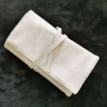 Чанта за съхранение на четки за грим от еленова кожа кадифена кожа, водоустойчив държач за четки за грим, преносима сиво косметичка на едро