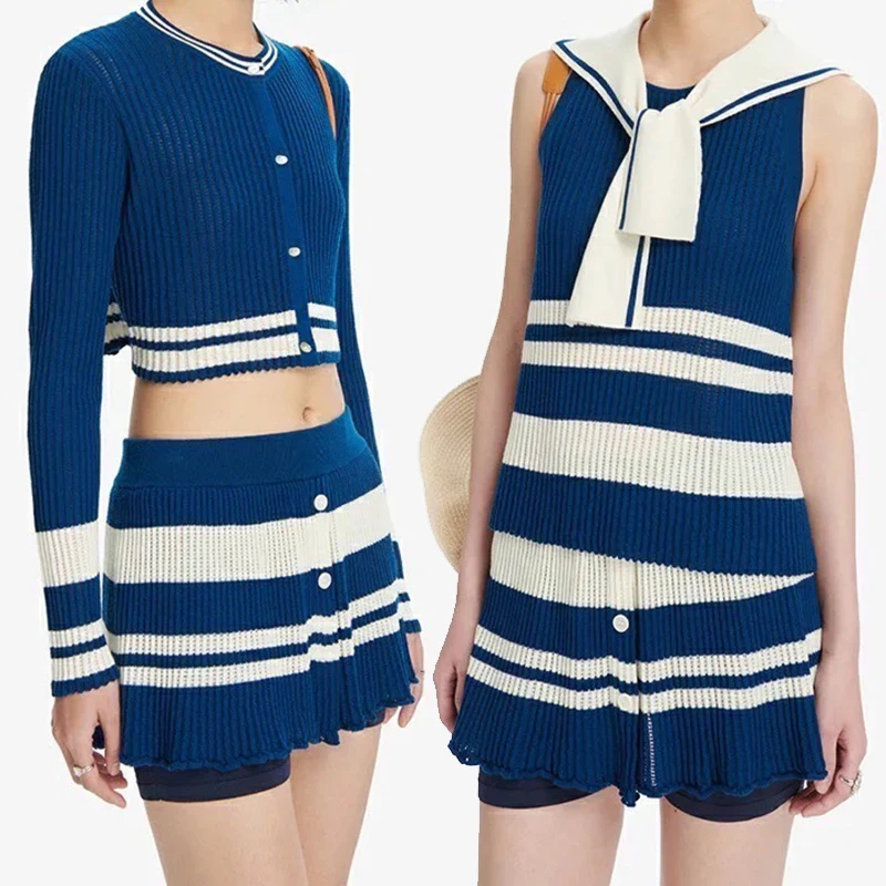 Женски костюм Aoi високо качество Y2k Vestidos, пролет-лято, нов случайни вязаный жилетка от спагети, жилетка, Панталони, комплект