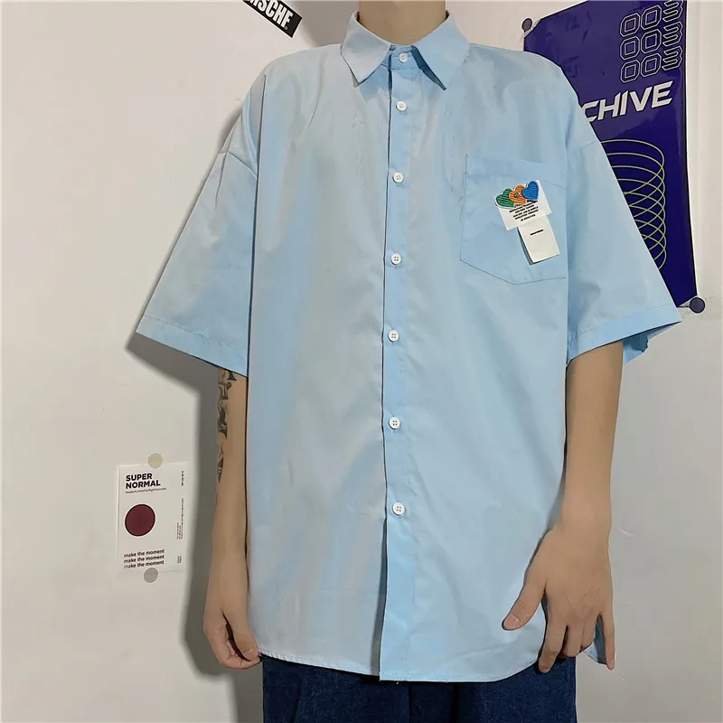 Плюс Голям Размер, Риза с къс ръкав В Корейския Модерен стил За Мъже и Жени, Летни Основни Обикновена Блузи с къс ръкав Унисекс Camisa